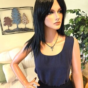 NWTs Amanda Smith Navy Blue Silk Sleeveless Blouse, Size 12
